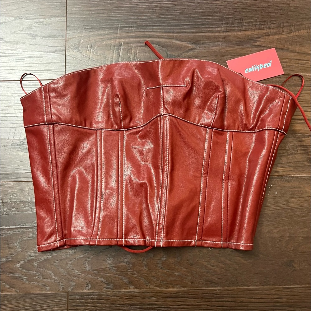 NWT Edikted Moss Faux Leather Lace Up Corset Top